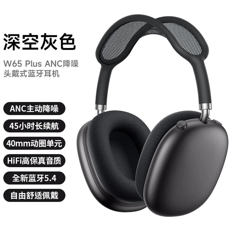 BOROFONE Headphones BO22 Wireless Bluetooth Over-Ear — W65 Plus Deep Space Gray [ANC Noise-Cancellation Version]