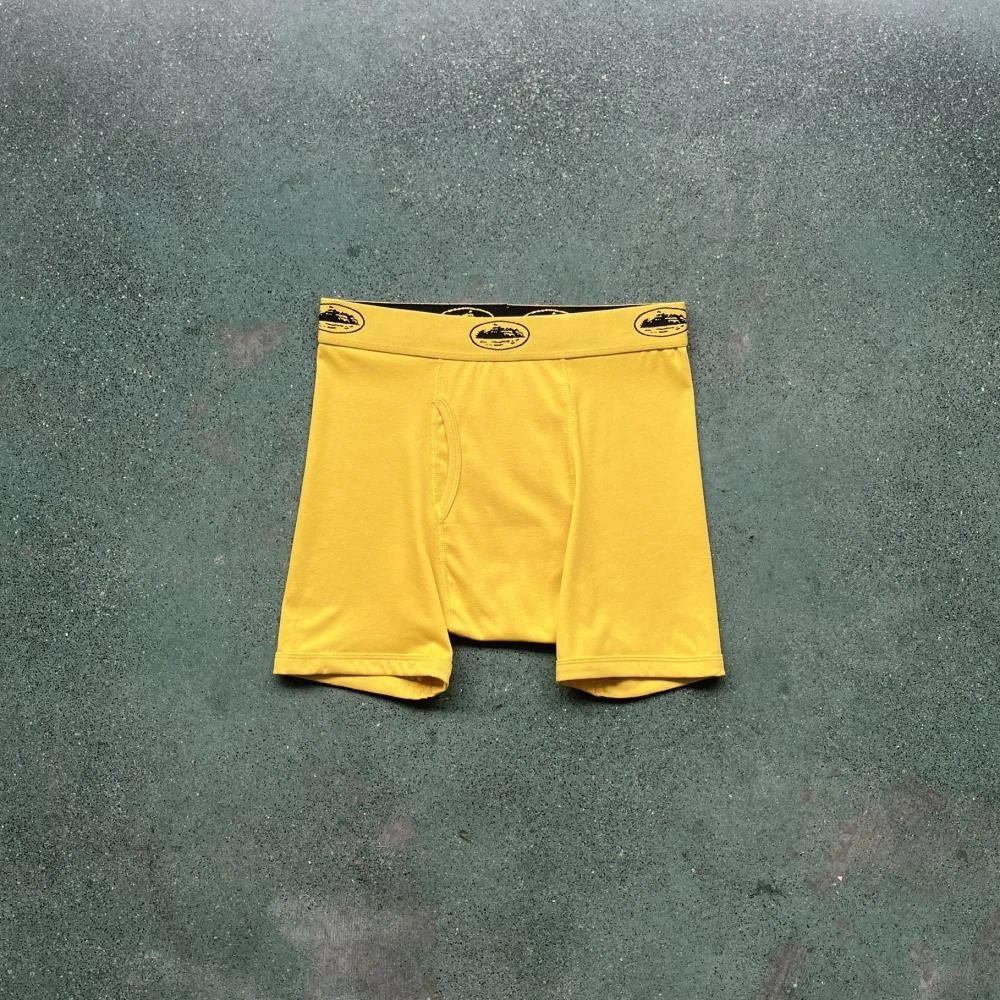 Corteiz Underwear Alcatraz Logo Boxer Briefs — Three-pack yellow Alcatraz label