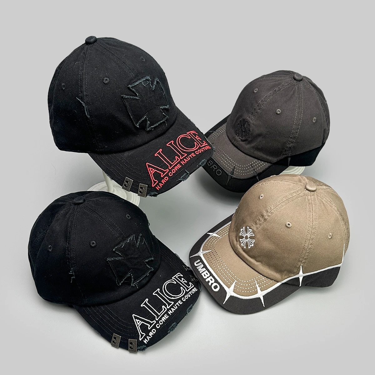ALICE Hats Embroidered Distressed Baseball Cap with Metal Rivets image 1