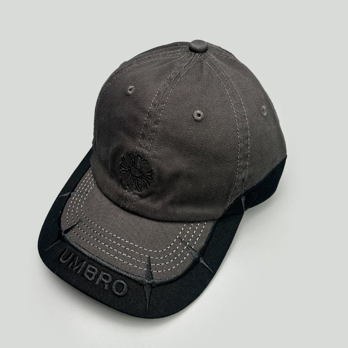 ALICE Hats Embroidered Distressed Baseball Cap with Metal Rivets — Dark gray(UMBRO)