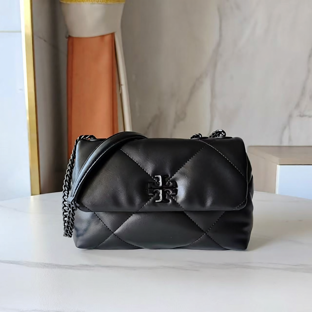 Tory Burch Crossbody Bags Quilted flap chain bag — Black with black buttons