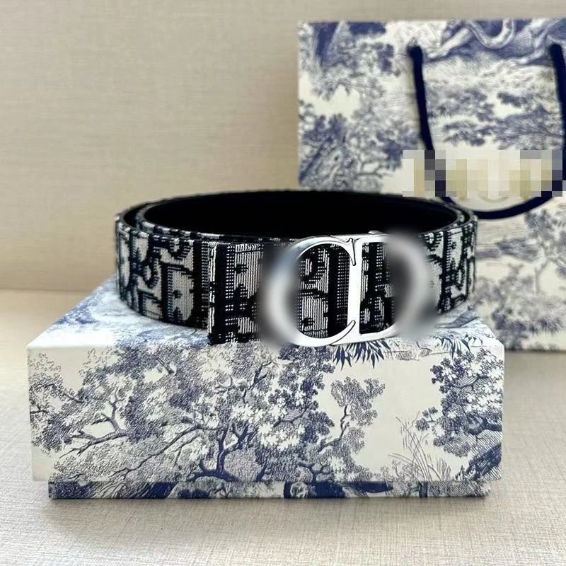 Unbranded Belts Monogram-pattern buckle belt — Black and blue strap, silver buckle