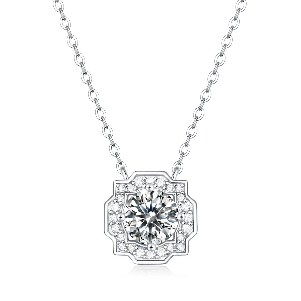 Unbranded Jewelry Moissanite Pendant Necklace — (S 925 Sterling Silver Mossam SP 11355-65/1 Carat/6.5 mm