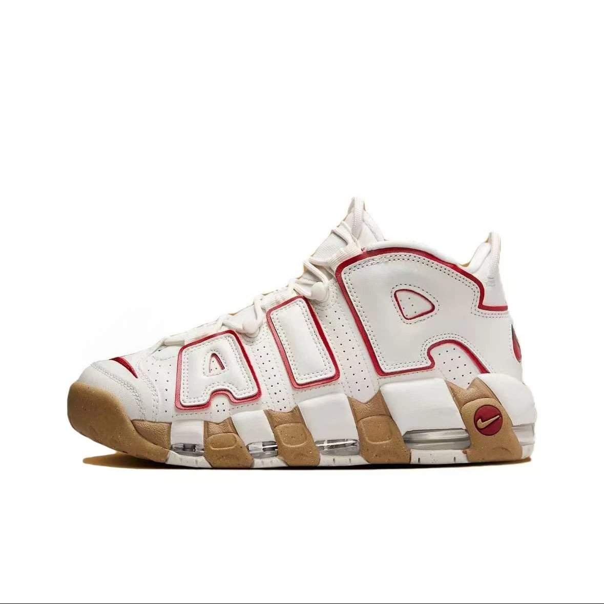 Nike Sneakers Air More Uptempo — red and white raw rubber