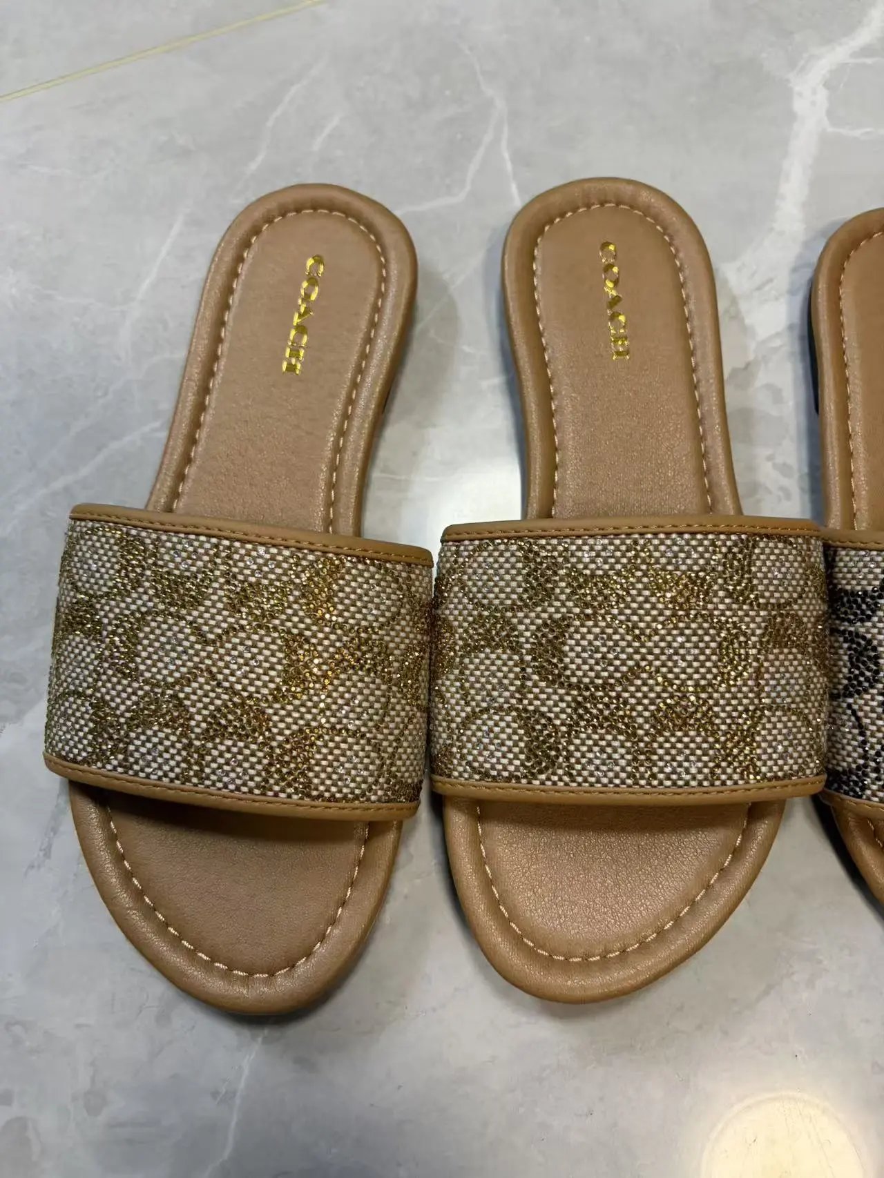 Coach Slippers Logo-pattern slide with lug sole — flat bottom brown