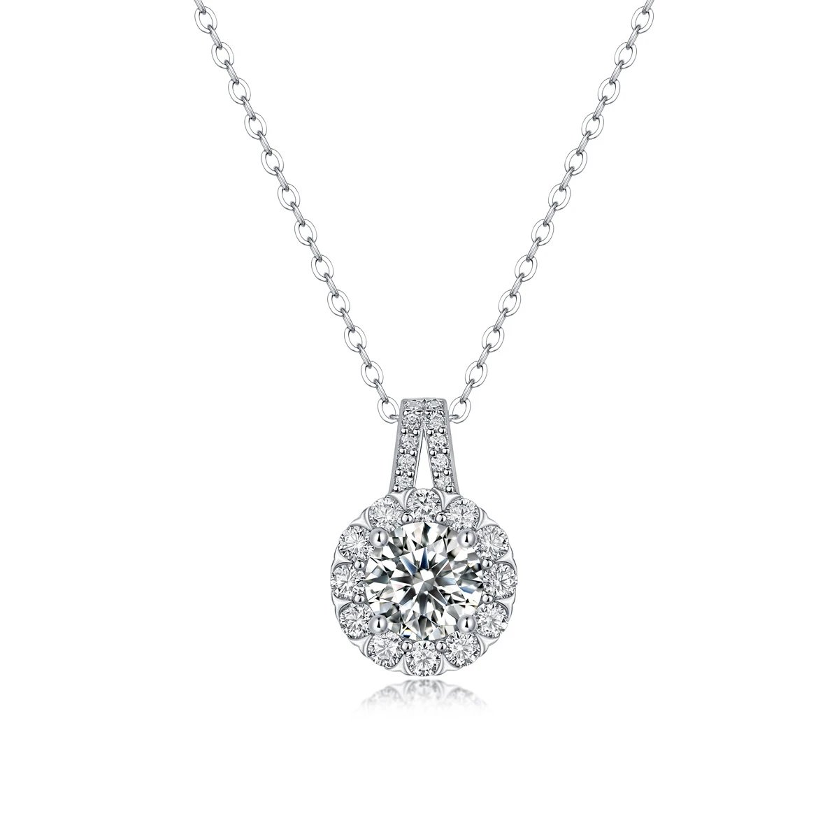 Unbranded Jewelry Moissanite Pendant Necklace — (S 925 Sterling Silver Mossam SP 13047-65/1 Carat/6.5 mm