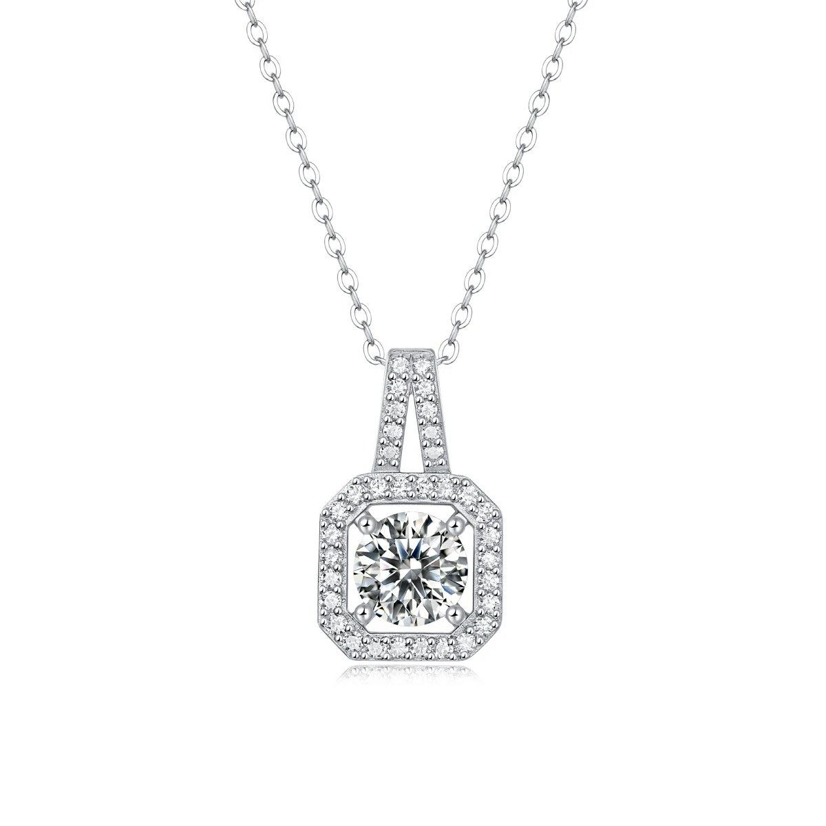 Unbranded Jewelry Moissanite Pendant Necklace — (S 925 Sterling Silver Mossam SP 13319-65/1 Carat/6.5 mm