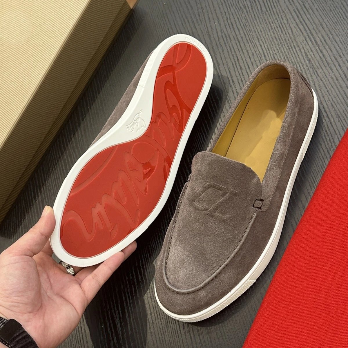 Christian Louboutin Casual Shoes Suede penny loafers with red soles image 4