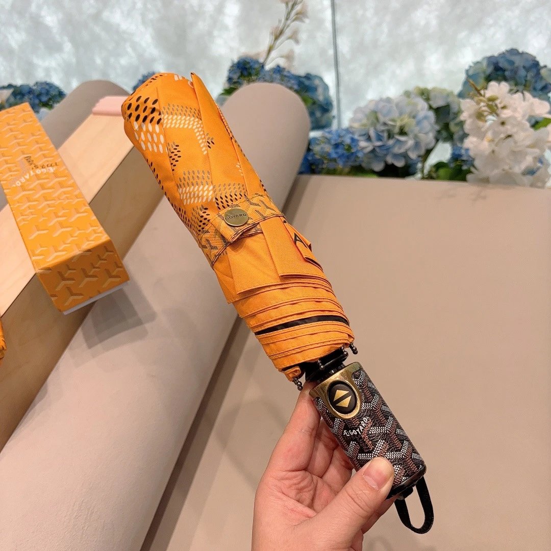 Goyard Uncategorized Folding Umbrella with Goyardine Pattern — Yellow New Style (Tri-Fold Automatic Model in a Gift Box)