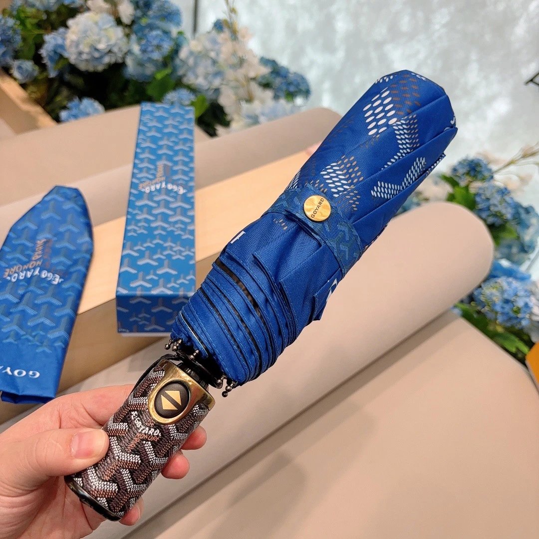 Goyard Uncategorized Folding Umbrella with Goyardine Pattern — Blue New Style (Tri-Fold Automatic Model in a Gift Box)
