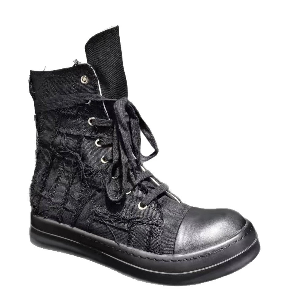 Unbranded Sneakers High-Top Distressed Canvas Lace-Up with Side Zipper image 5
