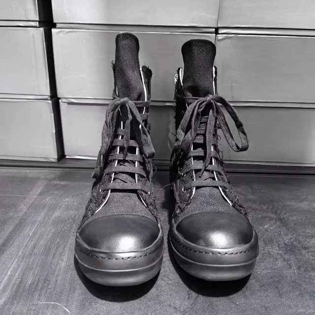 Unbranded Sneakers High-Top Distressed Canvas Lace-Up with Side Zipper product detail image 5