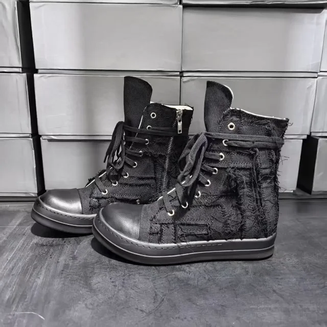 Unbranded Sneakers High-Top Distressed Canvas Lace-Up with Side Zipper product detail image 6