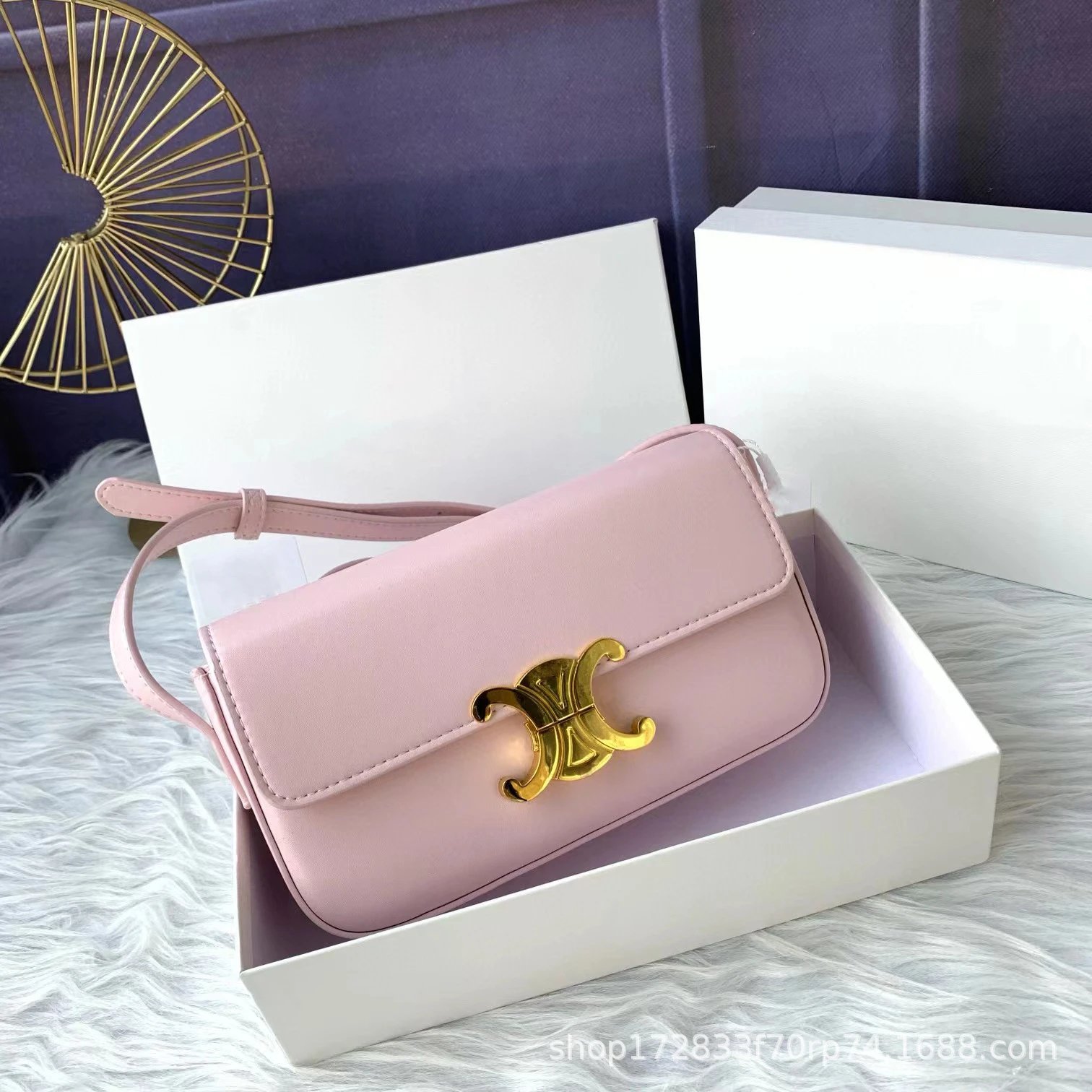 CELINE Shoulder Bags Triomphe flap bag — Pink (with extended shoulder strap for sling)