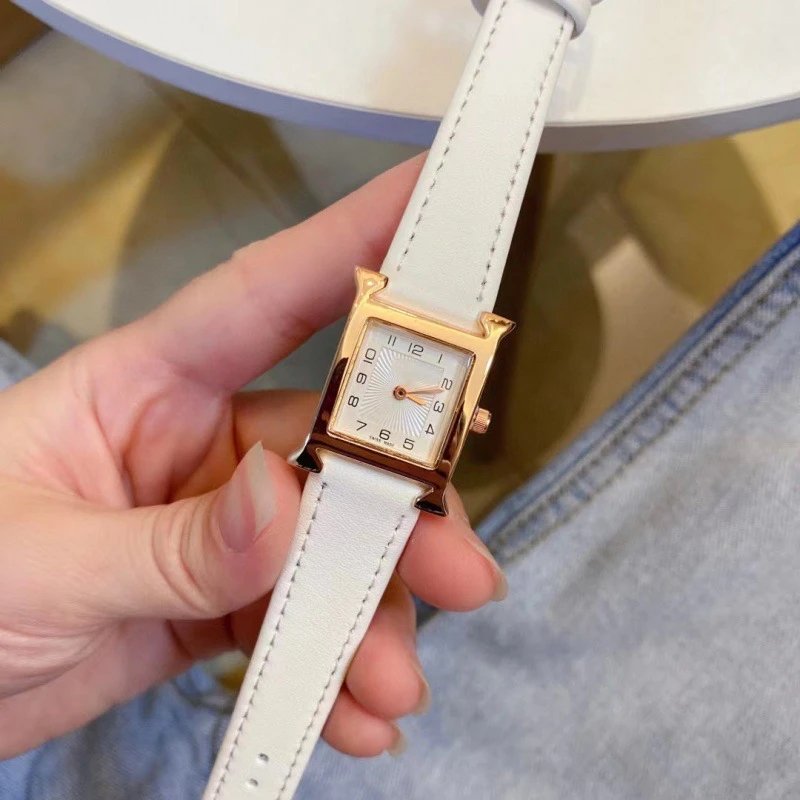Unbranded Watches Square H-shaped case analog watch with stitched strap image 3