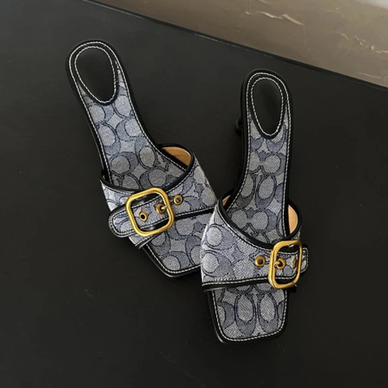 Coach Sandals Square-Toe Buckle Kitten-Heel Slide product image