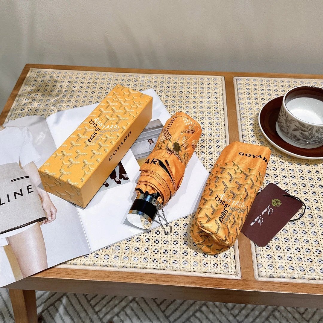 Goyard Uncategorized Folding Umbrella with Goyardine Pattern — Small Yellow New Model (50% Off, Manual Type, Gift Box Set)