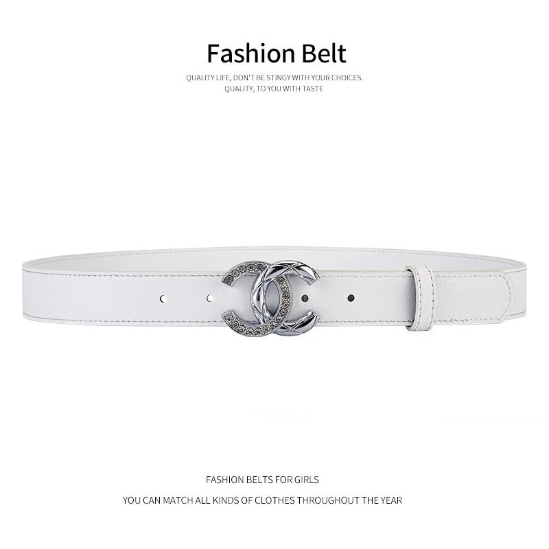 Chanel Belts Rhinestone Interlocking CC Buckle — 3 cm Wide Leucorrhea Silver Buckle CC
