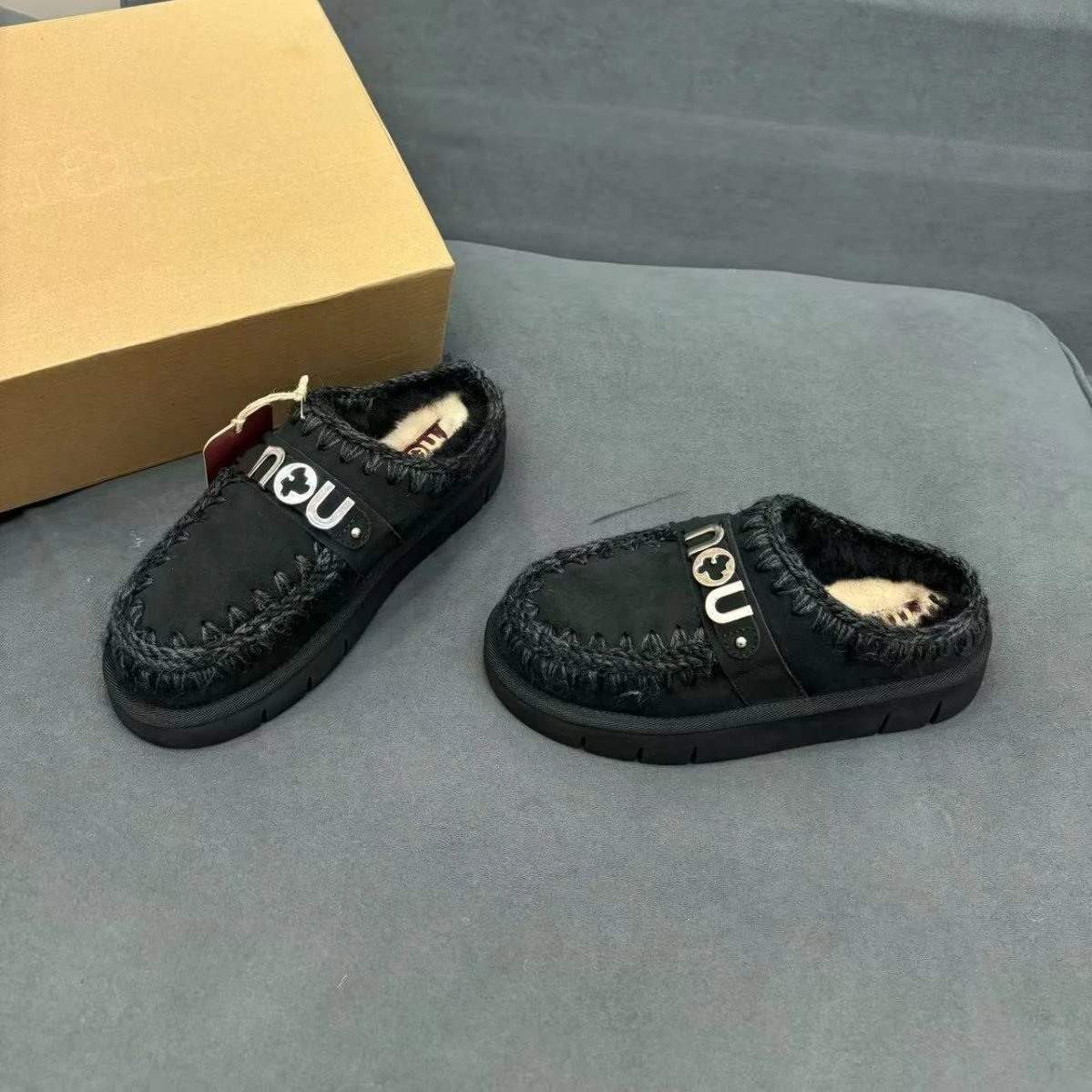 MOU Slippers Fur-Lined Embroidered Slip-On Mules image 4