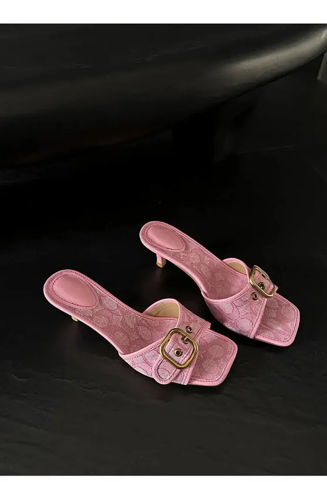 Coach Sandals Square-Toe Buckle Kitten-Heel Slide product detail image 10