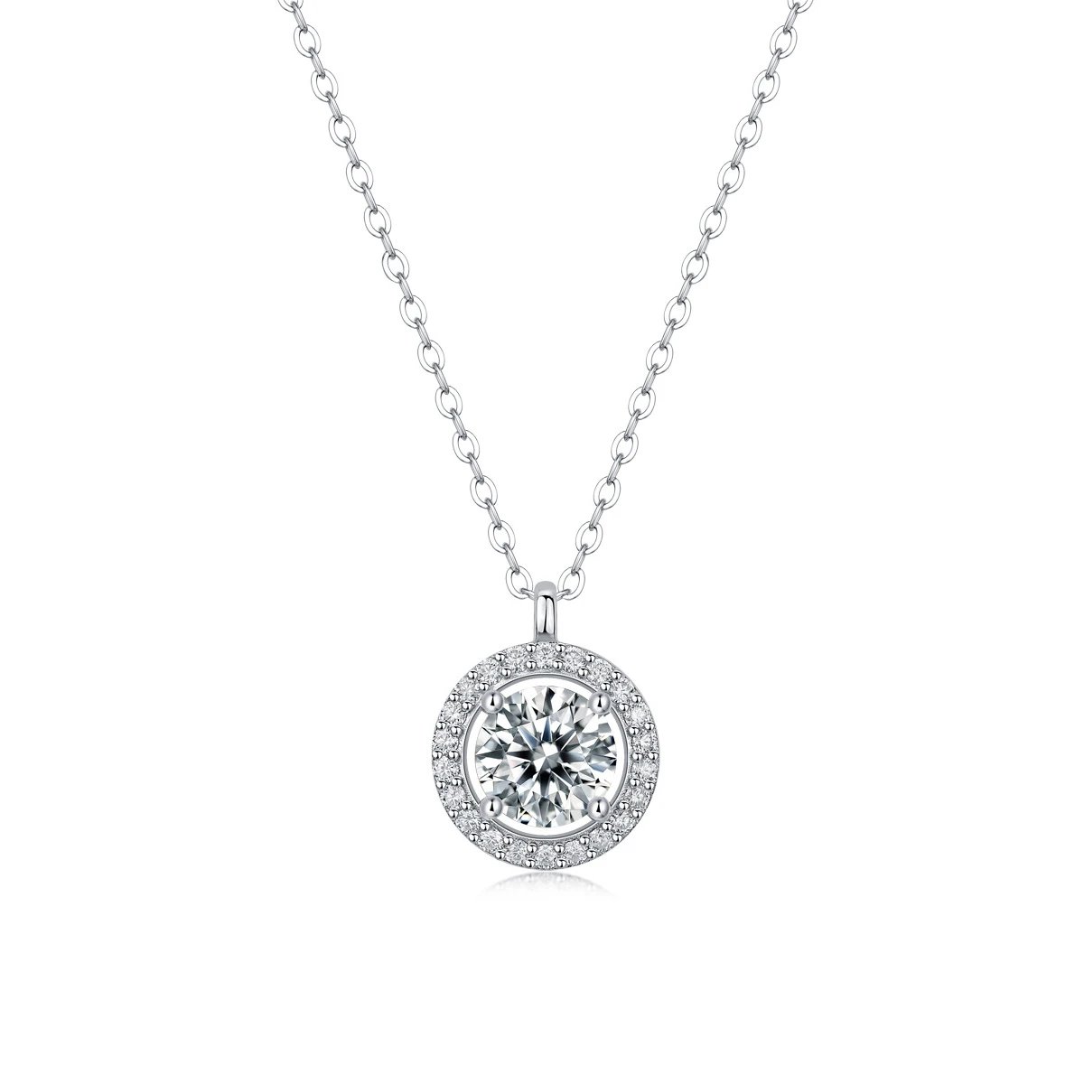 Unbranded Jewelry Moissanite Pendant Necklace — (S 925 Sterling Silver Mossam SN 13034-65/1 Carat/6.5 mm