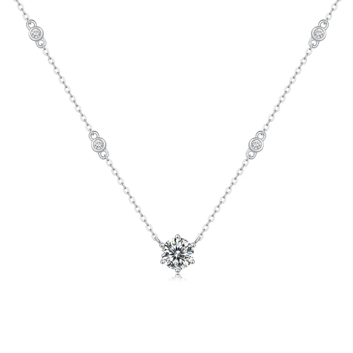 Unbranded Jewelry Moissanite Pendant Necklace — (S 925 Sterling silver+SN 13016-65/1 Carat/6.5 mm