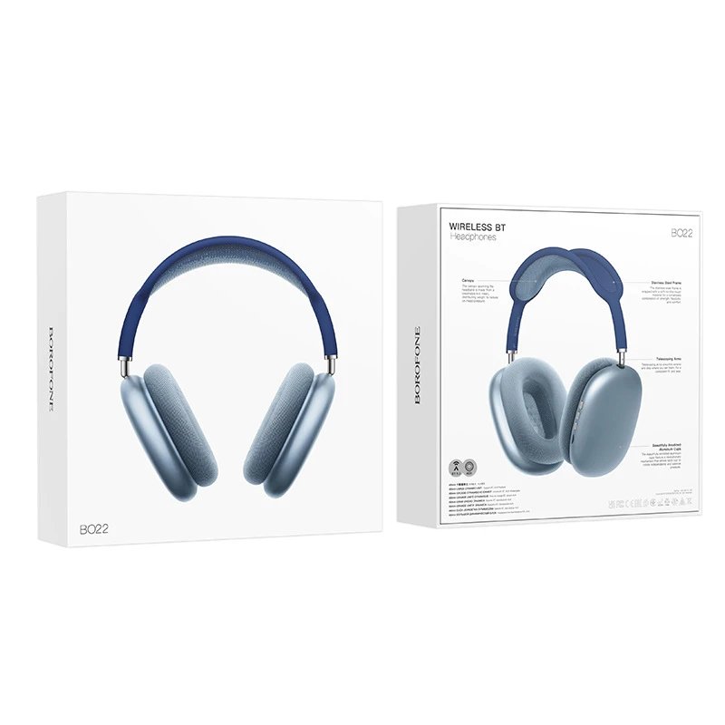 BOROFONE Headphones BO22 Wireless Bluetooth Over-Ear — Blue [color box packaging] Bluetooth 5.3