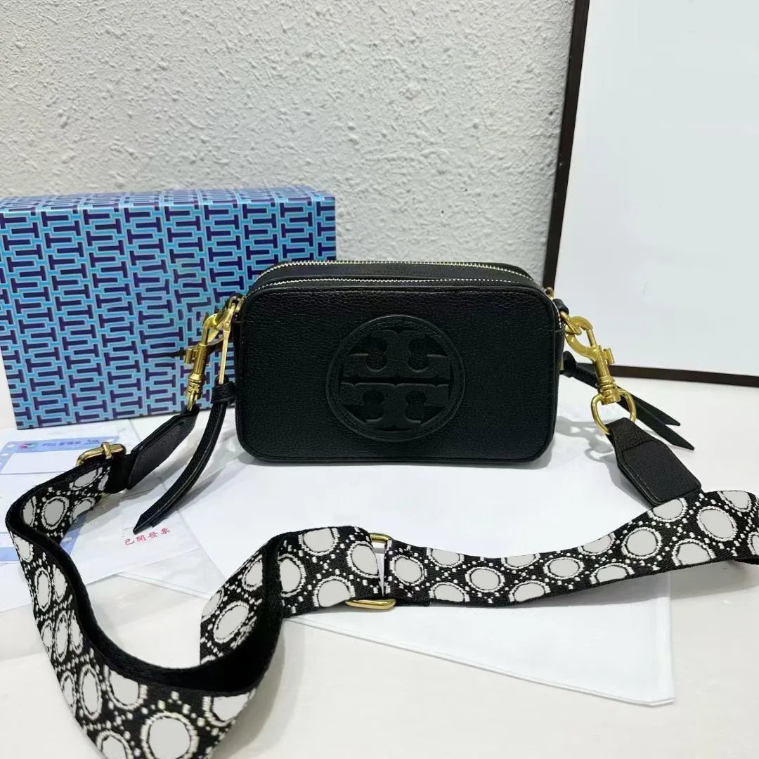 Tory Burch Crossbody Bags Small double-zip logo camera bag with adjustable wide strap — Black