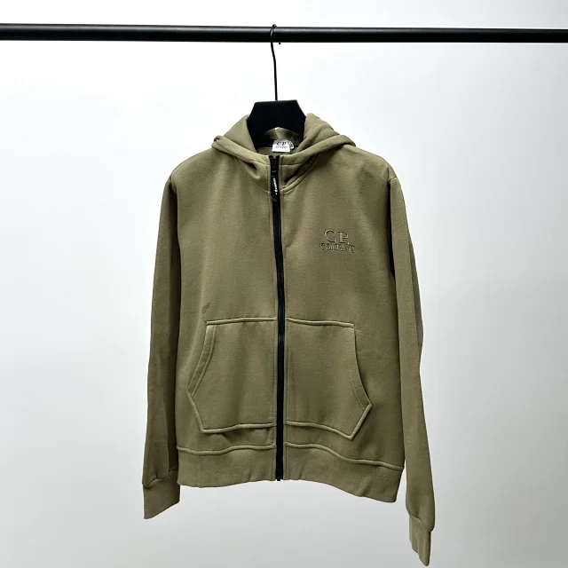 C.P. Company Hoodies & Sweatshirts Zip-up hooded sweatshirt with embroidered logo and split kangaroo pockets product detail image 6