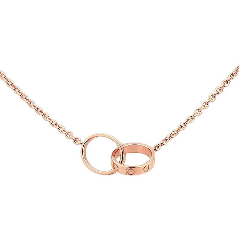 Unbranded Jewelry Interlocking Ring Pendant Necklace — Double Ring Glow [Rose Gold】