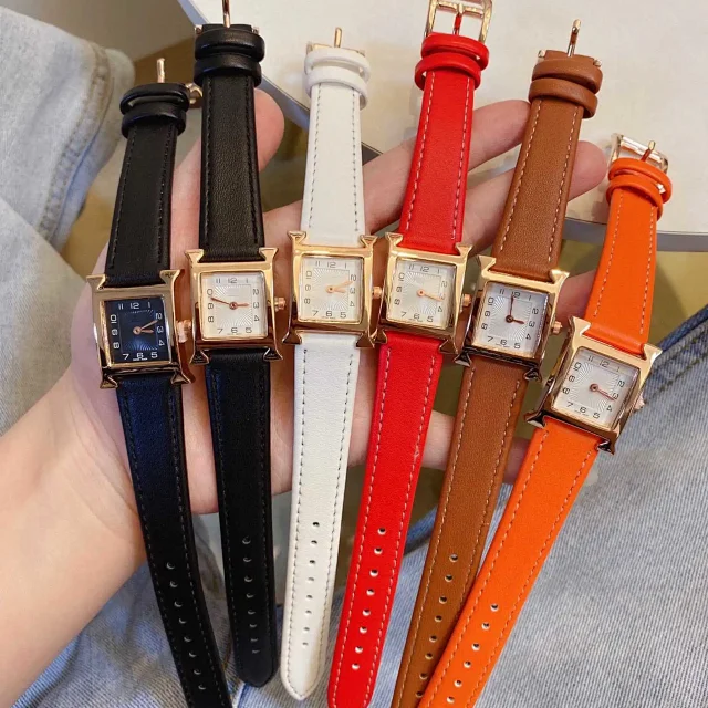 Unbranded Watches Square H-shaped case analog watch with stitched strap product detail image 1