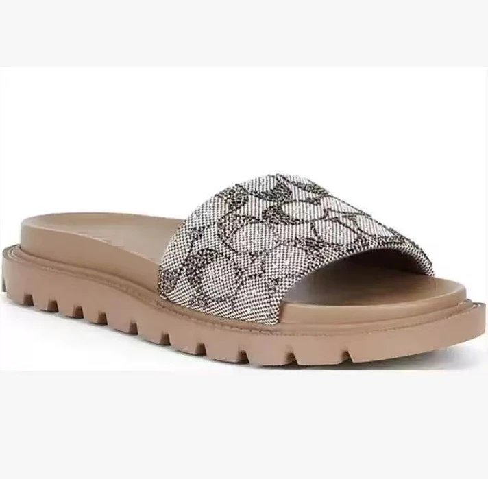 Coach Slippers Logo-pattern slide with lug sole — Apricot color