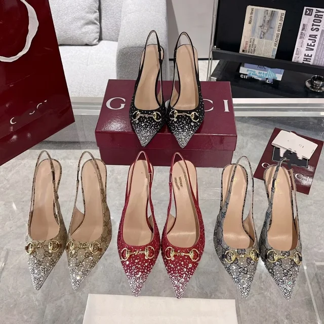 Gucci High Heels Rhinestone Pointed-Toe Horsebit Slingback product detail image 3