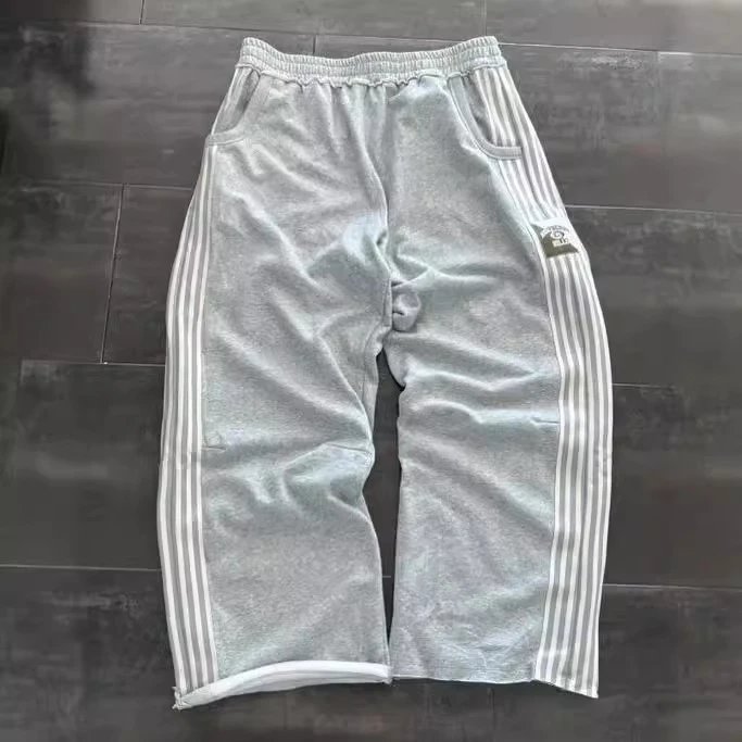 Unbranded Trousers Wide-Leg Drawstring Track Pants with Three Side Stripes image 4