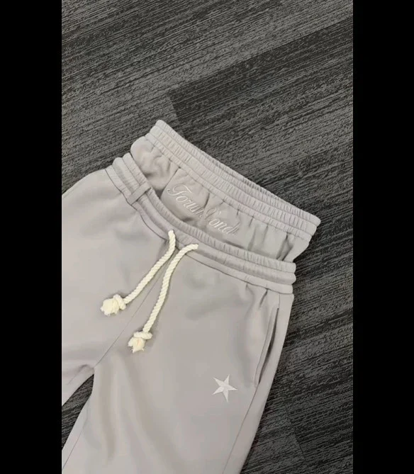 Palm Angels Trousers Double-waistband wide-leg sweatpants with star embroidery product detail image 8
