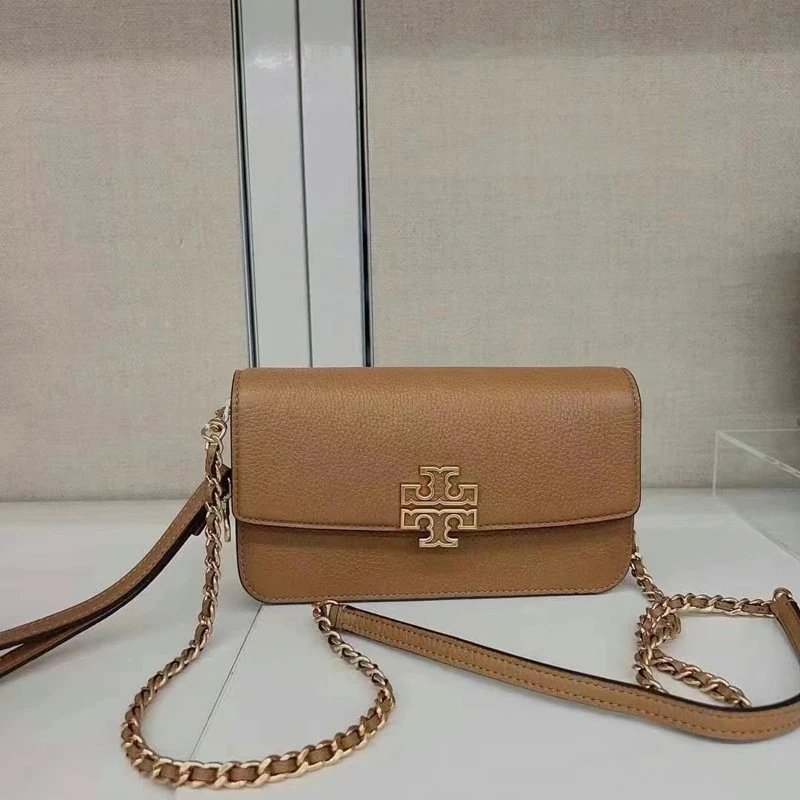 Tory Burch Crossbody Bags Small pebbled-leather flap bag with chain strap and Double T logo image 2