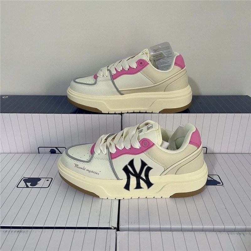 MLB Sneakers Low-Top Platform with NY Logo — Pink white (women's style)
