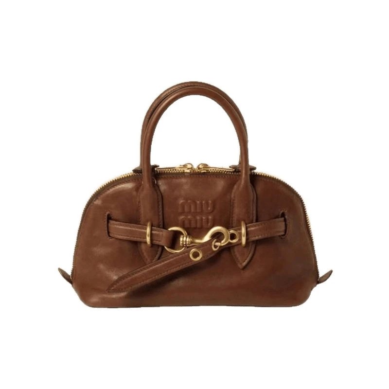 Miu Handbags Dome handbag with belt-style gold-tone hardware and detachable shoulder strap image 5