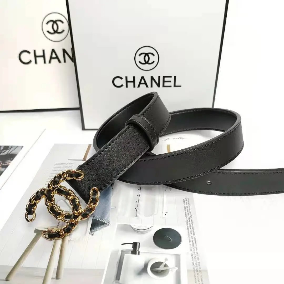 Chanel Belts Rhinestone Interlocking CC Buckle — Wear leather small fragrant gold buckle
