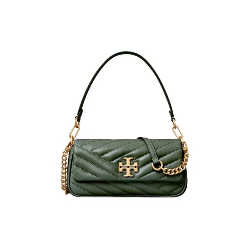 Tory Burch Shoulder Bags Kira Quilted Baguette — Green (gift box packaging)