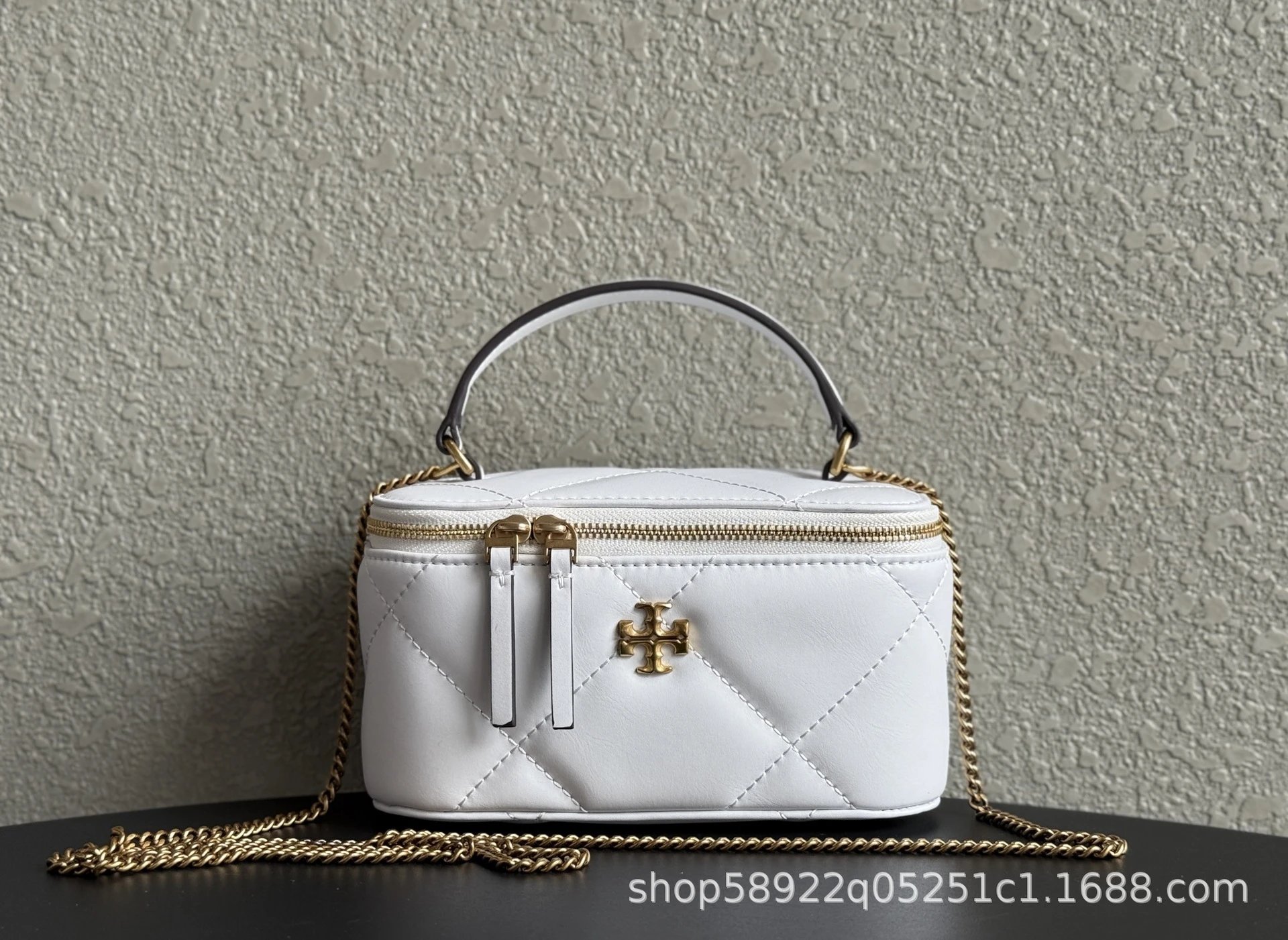 Tory Burch Crossbody Bags Quilted top-handle chain bag with double-zip closure — white