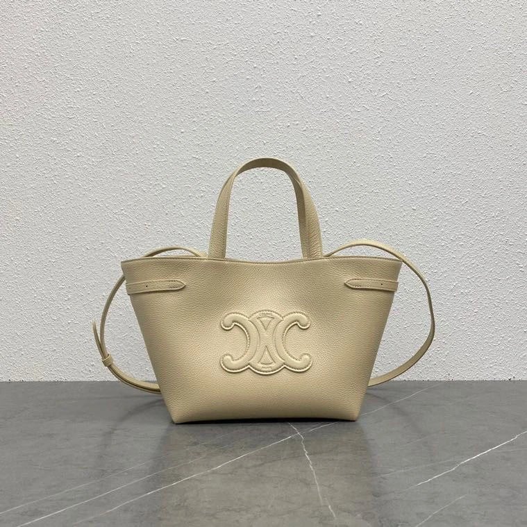 Celine Handbags Triomphe embossed mini tote bag with shoulder strap — white 20.5*9*19 CM