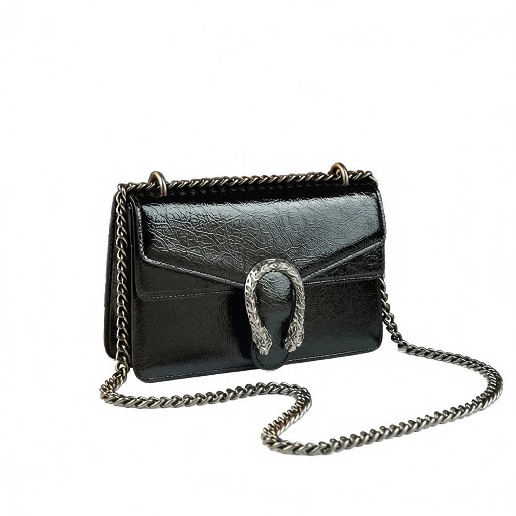 Unbranded Crossbody Bags Flap bag with chain strap and textured U-shaped clasp image 5