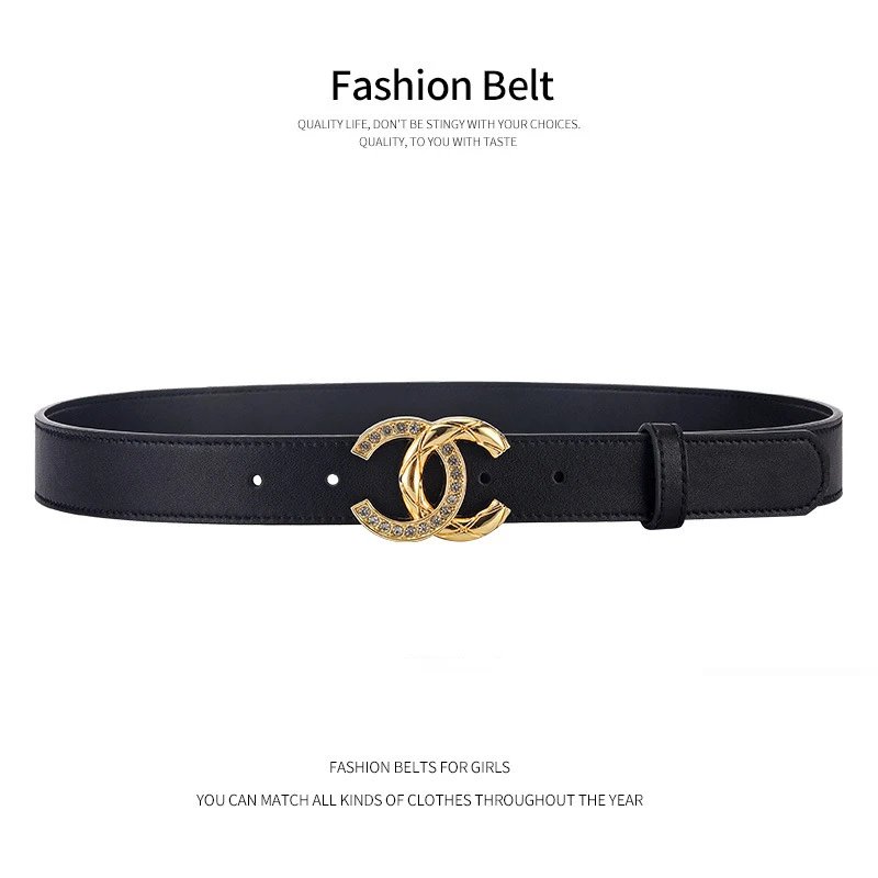 Chanel Belts Rhinestone Interlocking CC Buckle — 3 cm Wide black with gold buckle CC
