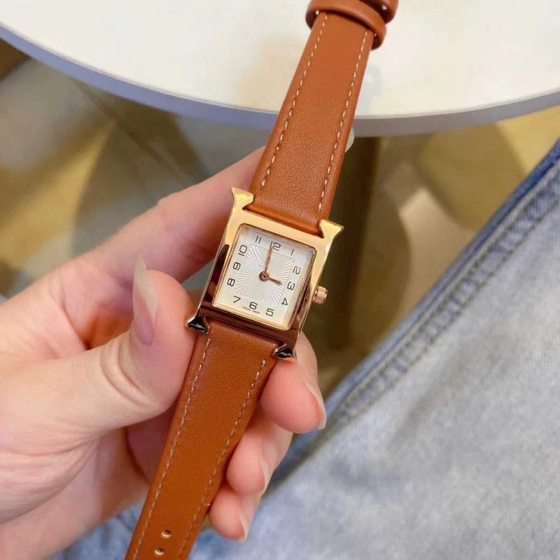 Unbranded Watches Square H-shaped case analog watch with stitched strap image 4