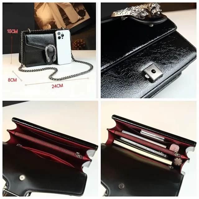 Unbranded Crossbody Bags Flap bag with chain strap and textured U-shaped clasp product detail image 4