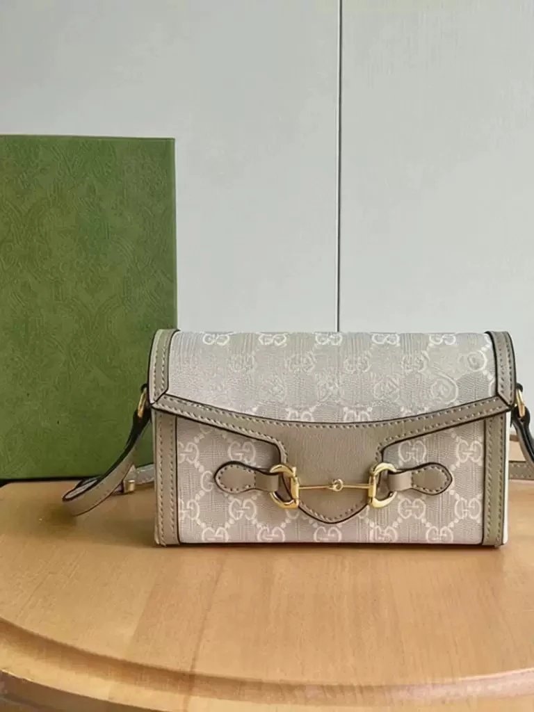 Gucci Crossbody Bags GG monogram horsebit flap — Off-white