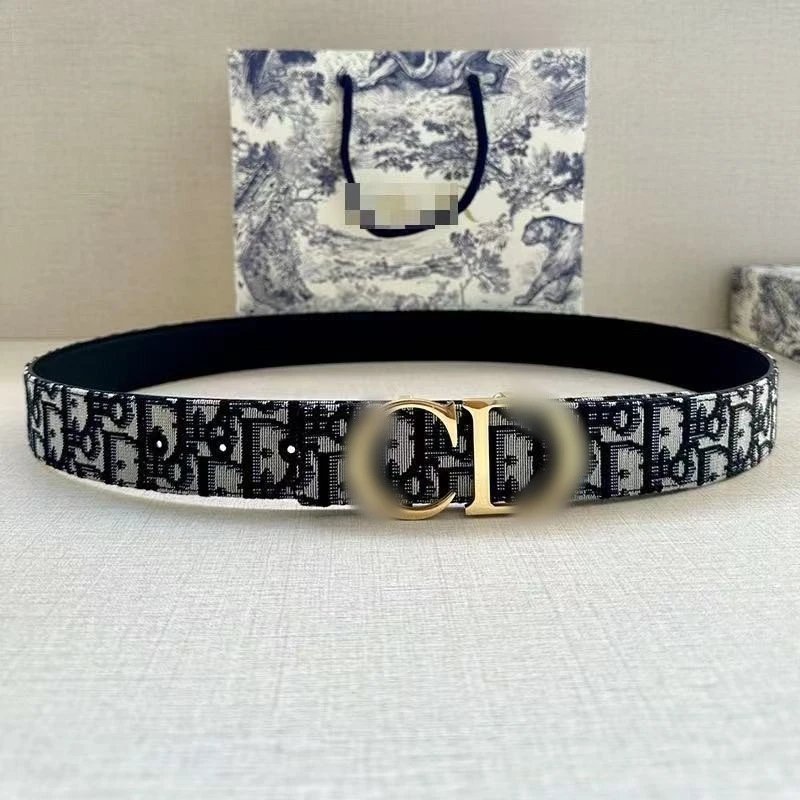 Unbranded Belts Monogram-pattern buckle belt — Black blue with gold buckle C