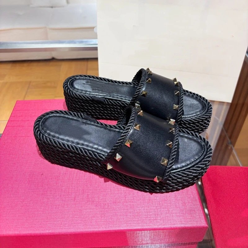 Unbranded Sandals Studded woven-rope platform slide image 3