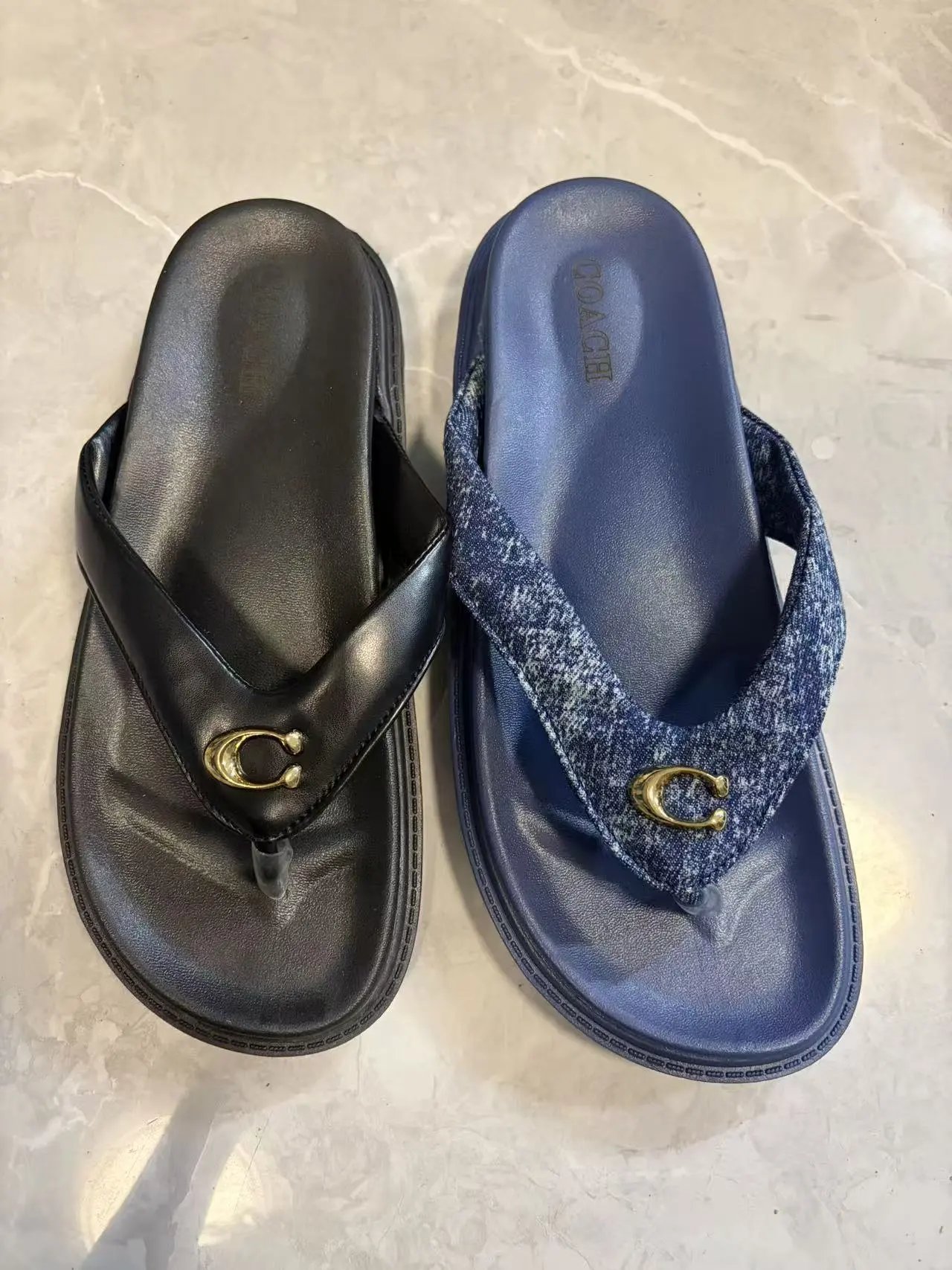 Coach Slippers Logo-pattern slide with lug sole — Blue flip-flops